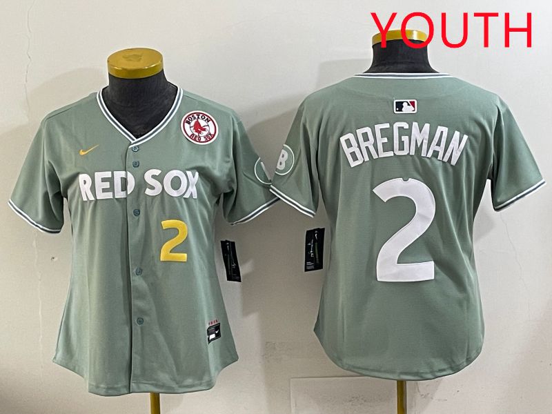 Youth 2025 Boston Red Sox #2 Bregman Light Green Joint Name Nike MLB Jersey style 6